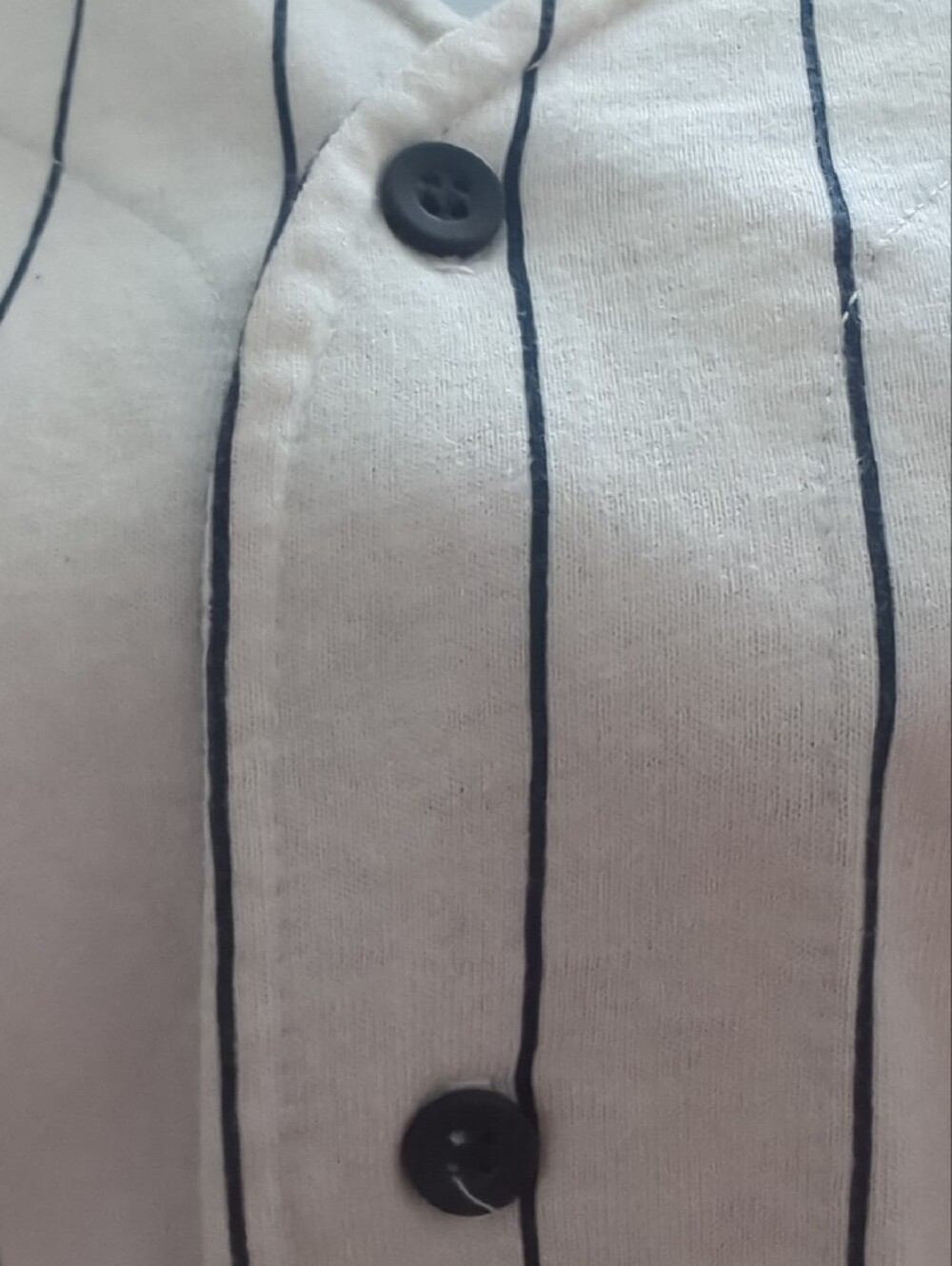 Vintage Badger Sport Men's Pinstripe Baseball Jersey - White with Navy Sleeves - Picture 5 of 7